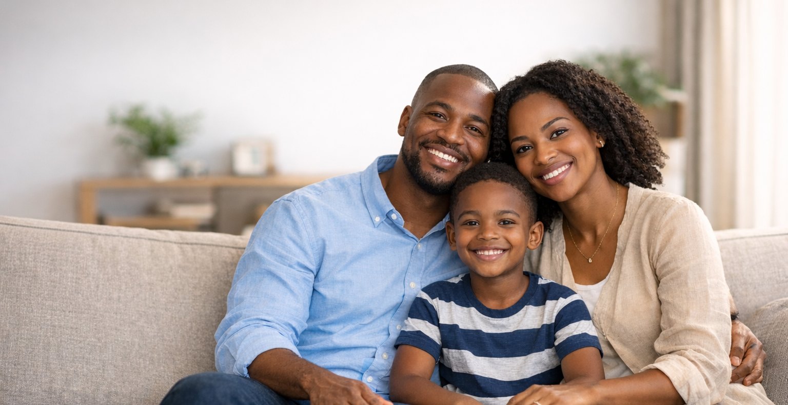 Família feliz em casa