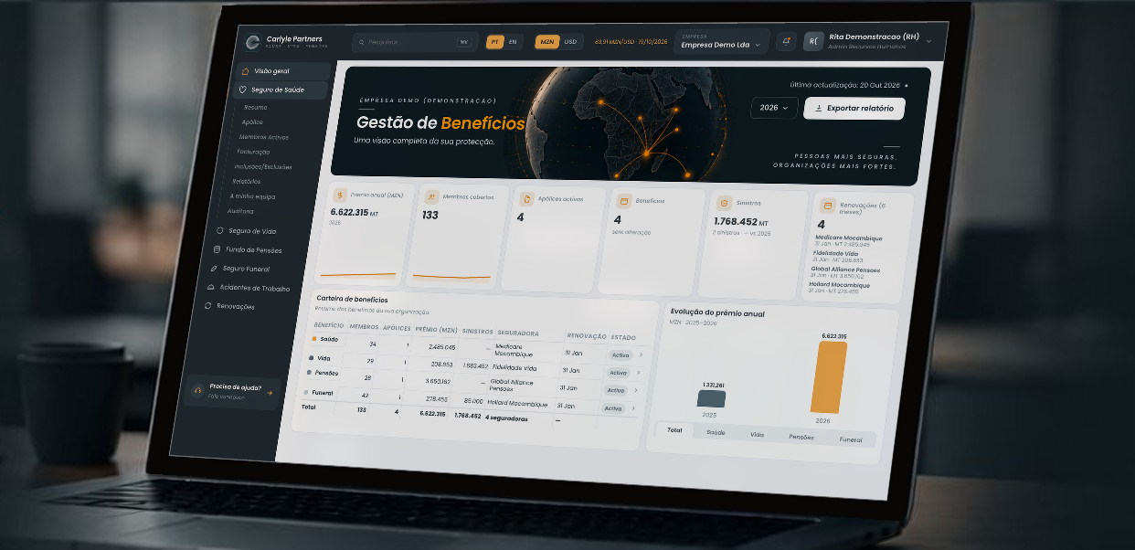 Central de Benefícios num portátil